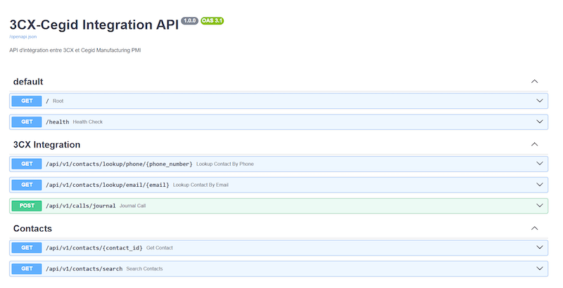 API Python CRM Cegid Manufacturing PMI 3CX